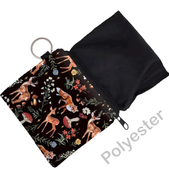 Fox & Deer Key Ring Coin Purse -Portable Zipper Pouch W/Card Holder &Earbud Case - Picture 5 of 6